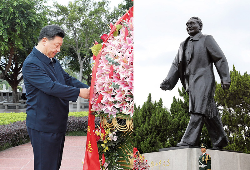 2020年10月14日，習(xí)近平總書記向深圳蓮花山公園鄧小平同志銅像敬獻花籃。